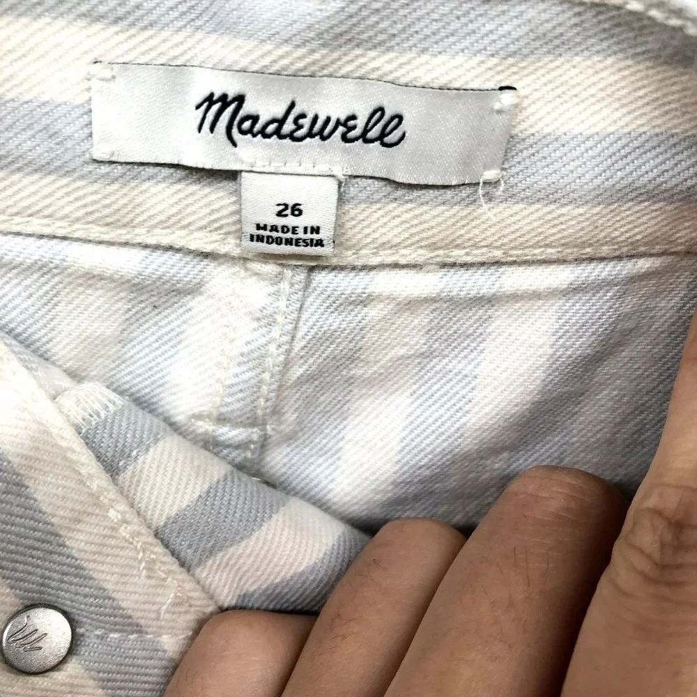 Madewell Denim Mini Skirt Sz 26‎ Pompano Stripe Blue White A Line Stretch Button - Picture 8 of 10